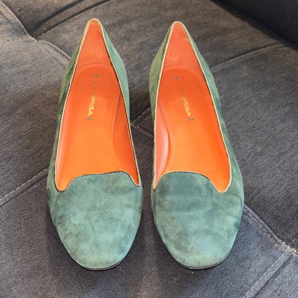 Via Spiga Green Suede Loafers - Picture 3 of 9